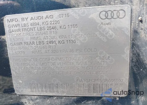 2016 Audi Q3 Prestige z USA, uszkodzony, nr VIN WA1GFCFS3GR005197